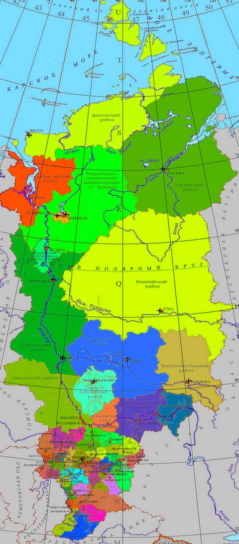 Карта красноярского края с городами и поселками подробная